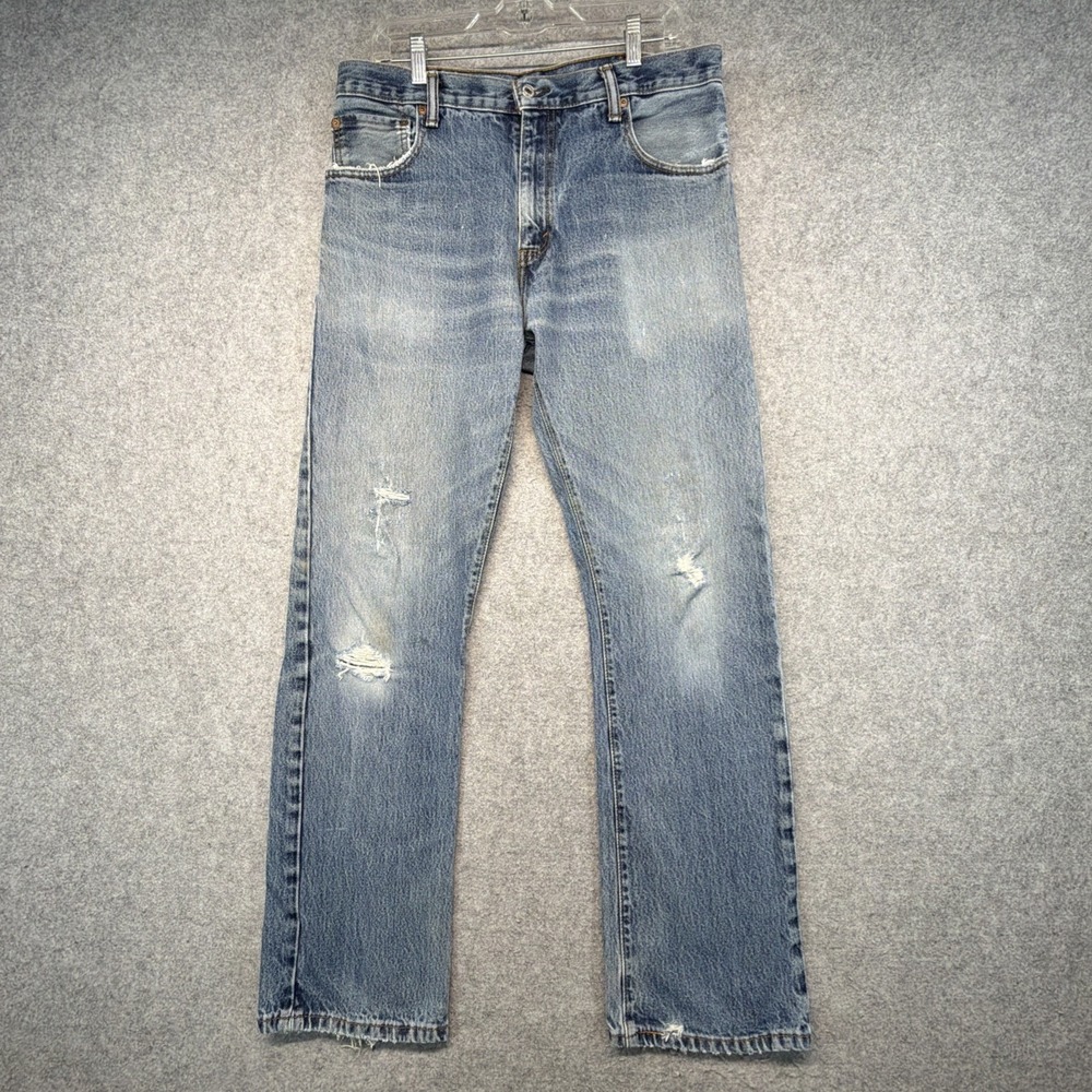 Levis 517 Boot Cut Jeans Mens 34x34 (Fits 34x33) Light Wash Distressed